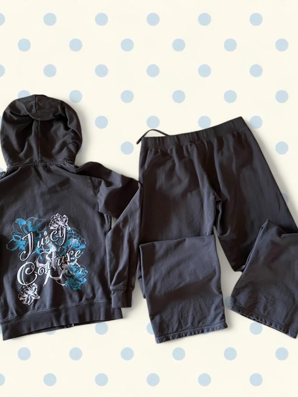 Vintage - 00s Juicy Couture Charcoal Gray Tracksuit - Hooded Jacket & Pants Set
